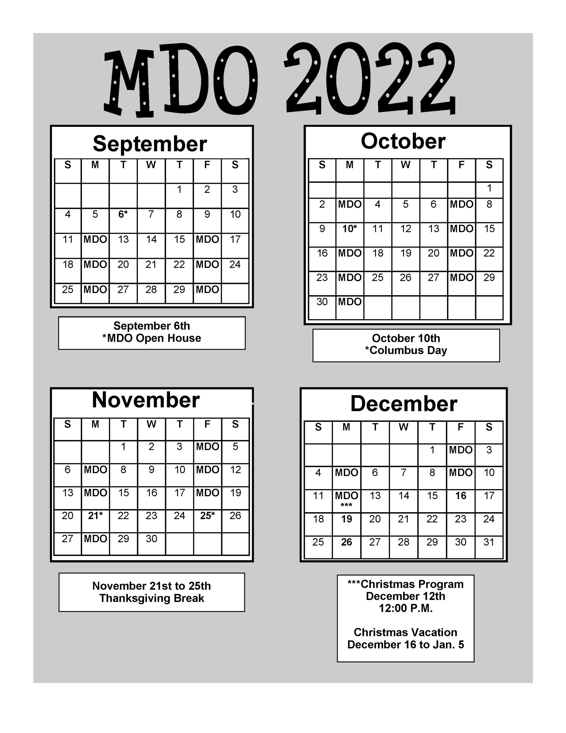 2022 Fall calendar